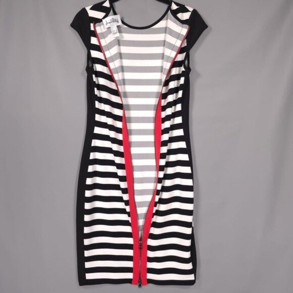 Joseph Ribkoff Sheath Dress Size 4 Striped‎ Bodycon Black White Style 161916 - Picture 3 of 13